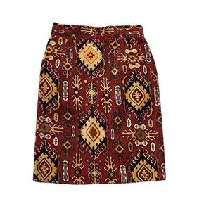 Harold's Cotton Pencil Skirt Size 10 Red Mustard Geometric High Rise Artsy Boho